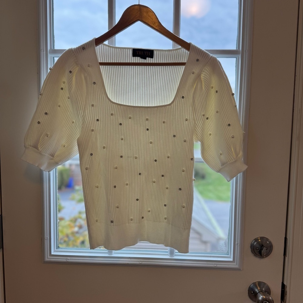 Truth the label square neck pearl sweater Size XL - Picture 4 of 12